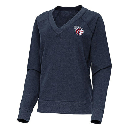 Cleveland Guardians Antigua Women's Varsity Tri-Blend V-Neck Long Sleeve T-Shirt - Heather Navy
