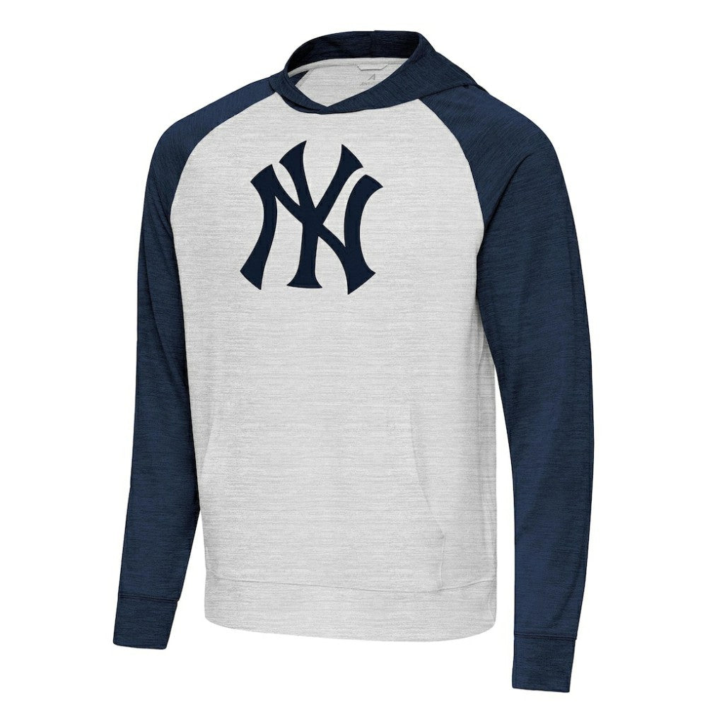 New York Yankees Antigua Urgent Pullover Hoodie - Heather Navy/Gray