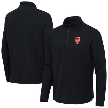 New York Mets Antigua Sync Tri-Blend Quarter-Zip Pullover - Heather Black