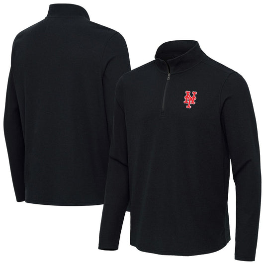 New York Mets Antigua Sync Tri-Blend Quarter-Zip Pullover - Heather Black