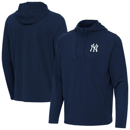 New York Yankees Antigua Connected Quarter-Zip Pullover Hoodie - Navy