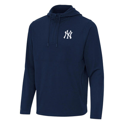 New York Yankees Antigua Connected Quarter-Zip Pullover Hoodie - Navy