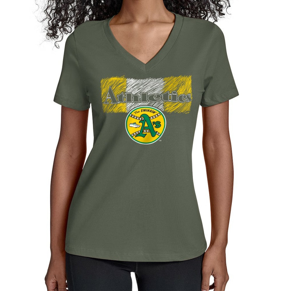Athletics Starter Women's Team Color Shading V-Neck T-Shirt - Green
