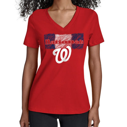 Washington Nationals Starter Women's Team Color Shading V-Neck T-Shirt - Red
