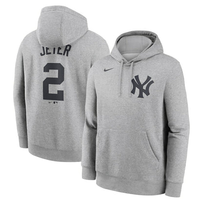 Derek Jeter New York Yankees Player Name & Number Club Fleece Pullover Hoodie - Heather Gray | Nike