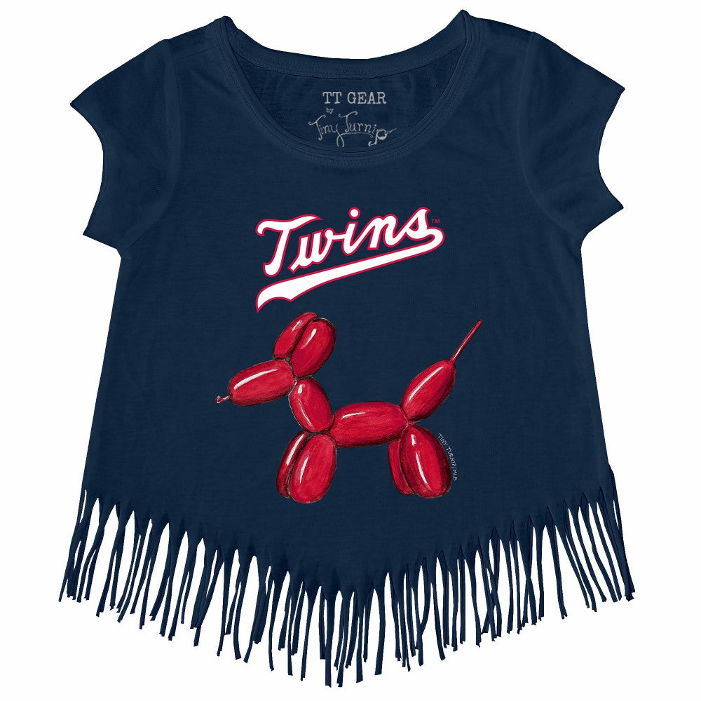 Minnesota Twins Tiny Turnip Girls Youth Balloon Dog Fringe T-Shirt - Navy