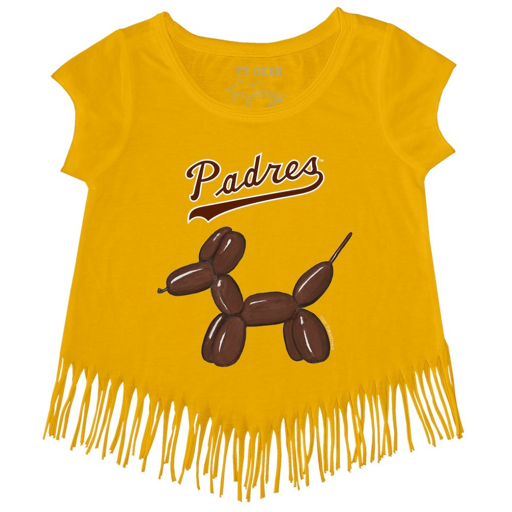San Diego Padres Tiny Turnip Girls Youth Balloon Dog Fringe T-Shirt - Gold