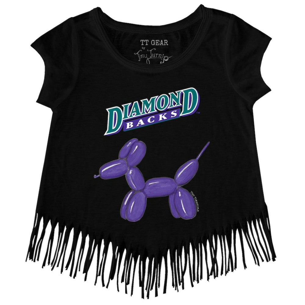 Arizona Diamondbacks Tiny Turnip Girls Youth Balloon Dog Fringe T-Shirt - Black