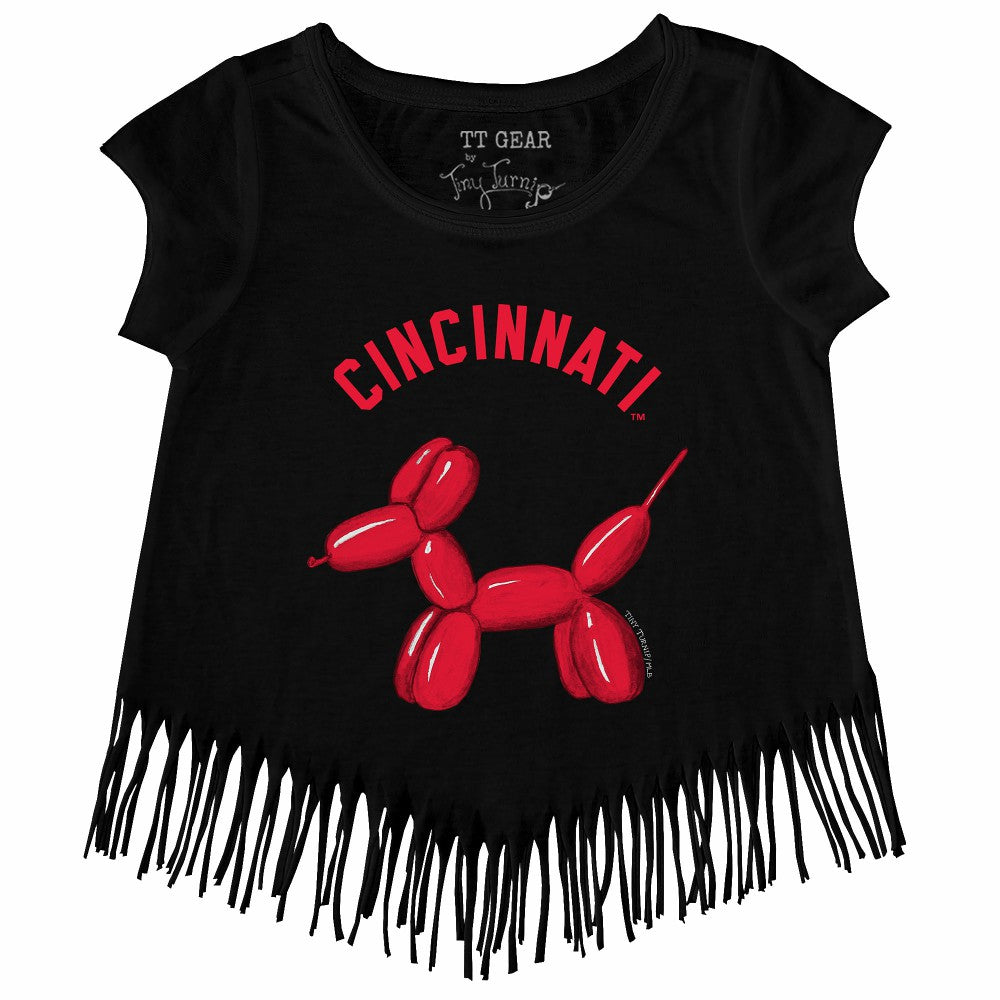 Cincinnati Reds Tiny Turnip Girls Youth Balloon Dog Fringe T-Shirt - Black