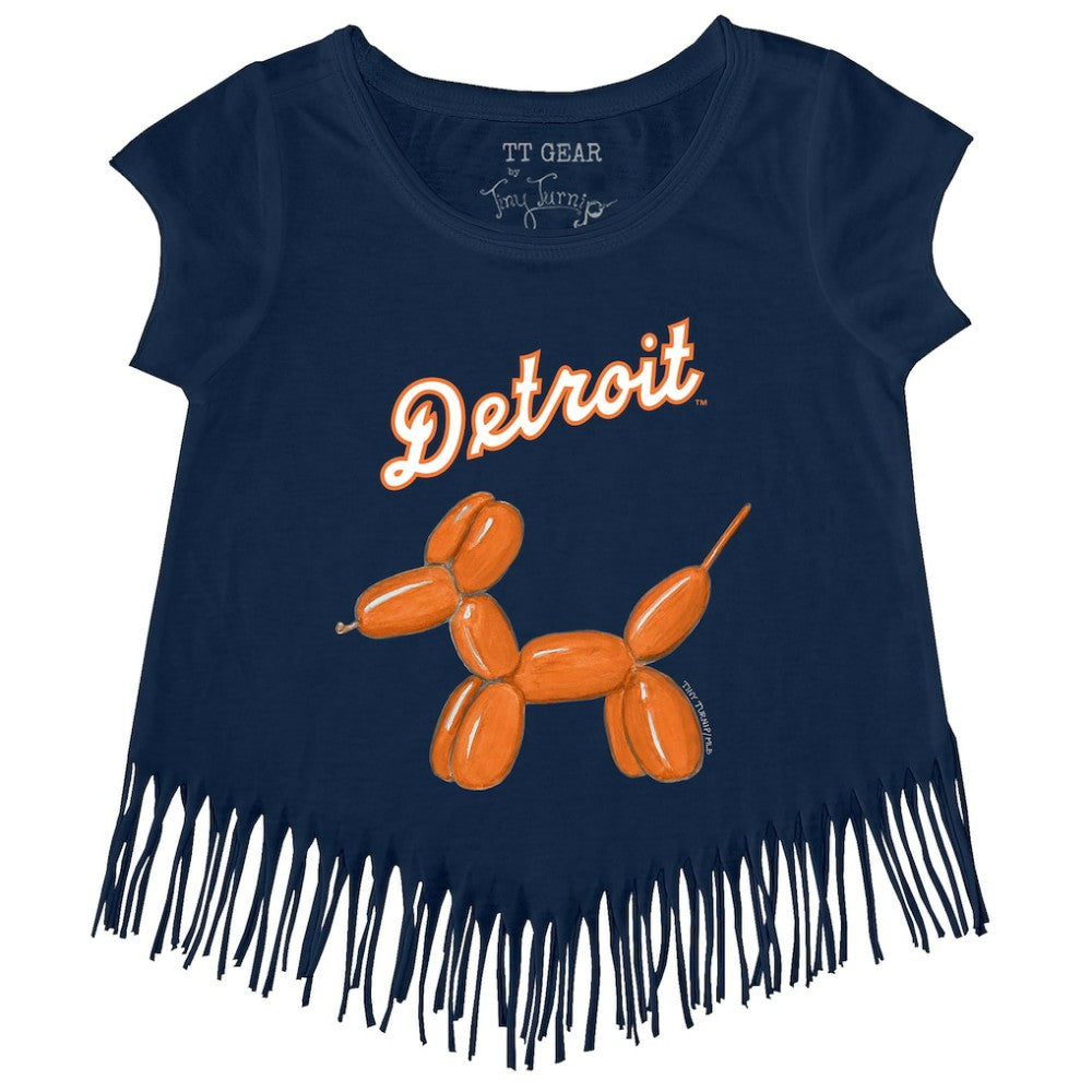 Detroit Tigers Tiny Turnip Girls Youth Balloon Dog Fringe T-Shirt - Navy