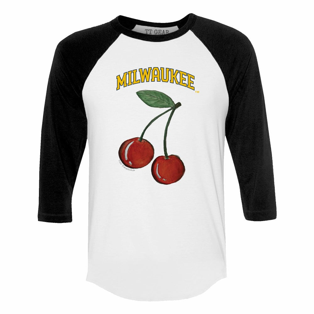 Milwaukee Brewers Tiny Turnip Women's Cherries 3/4-Sleeve Raglan Baseball T-Shirt - White