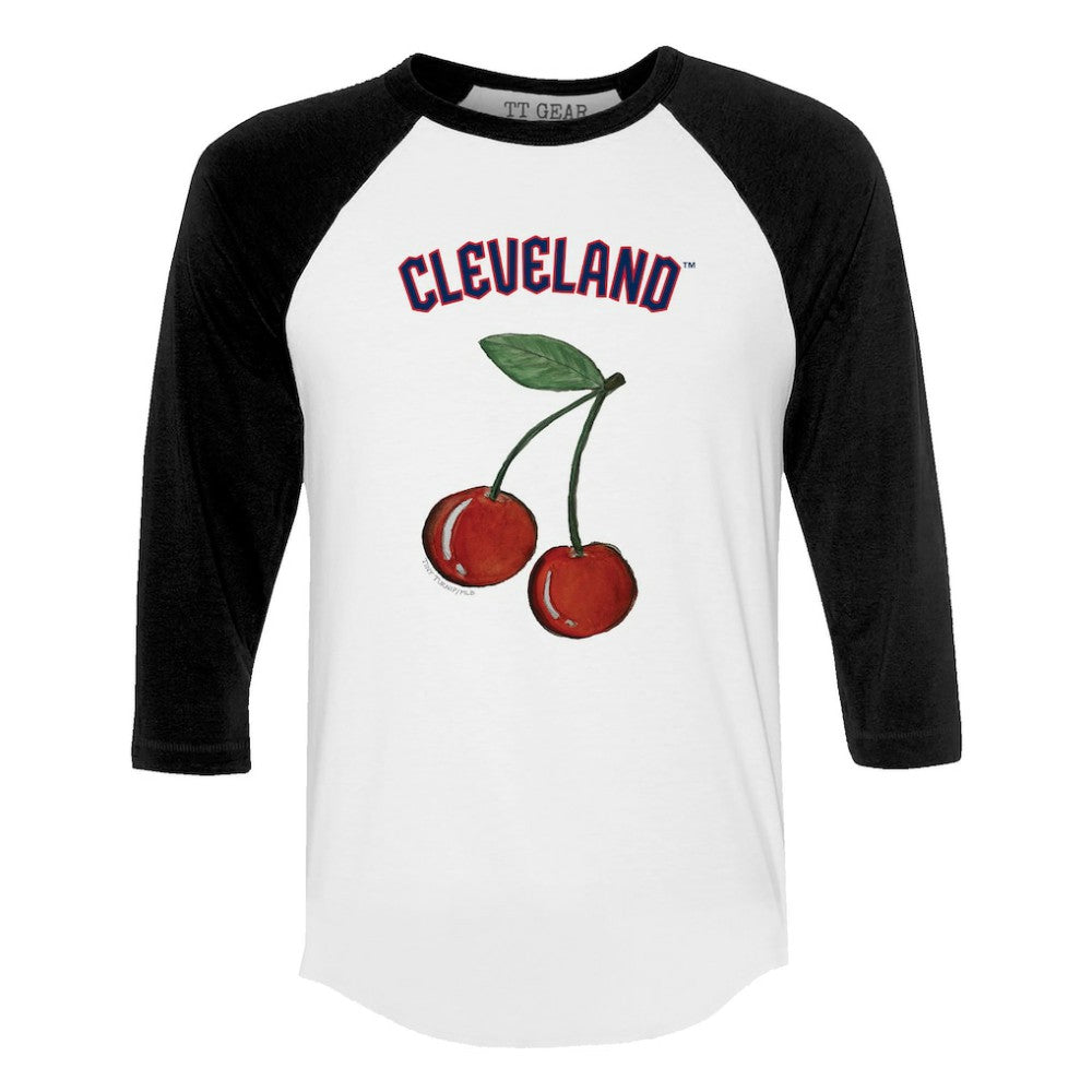 Cleveland Guardians Tiny Turnip Women's Cherries 3/4-Sleeve Raglan Baseball T-Shirt - White