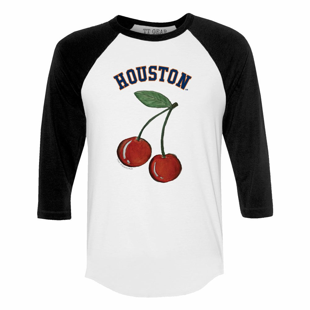 Houston Astros Tiny Turnip Women's Cherries 3/4-Sleeve Raglan Baseball T-Shirt - White