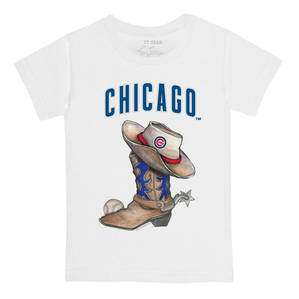 Chicago Cubs Tiny Turnip Youth Cowboy Boot T-Shirt - White