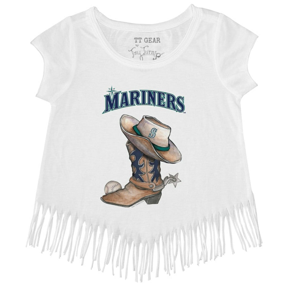 Seattle Mariners Tiny Turnip Girls Youth Cowboy Boot Fringe T-Shirt - White