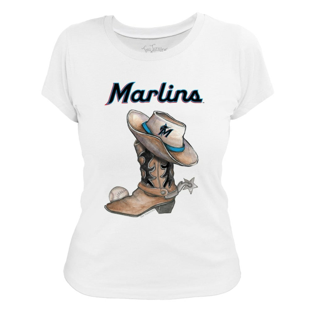 Miami Marlins Tiny Turnip Women's Cowboy Boot T-Shirt - White