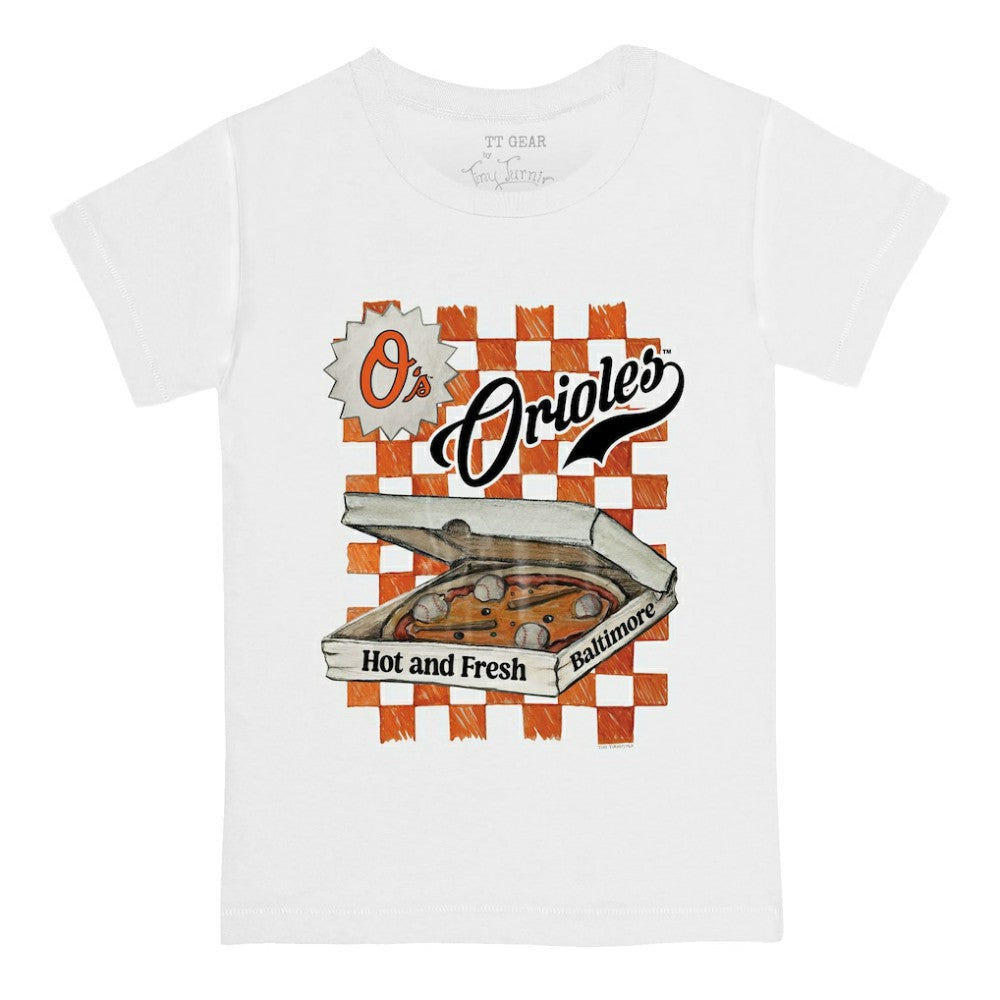 Baltimore Orioles Tiny Turnip Youth Pizza T-Shirt - White