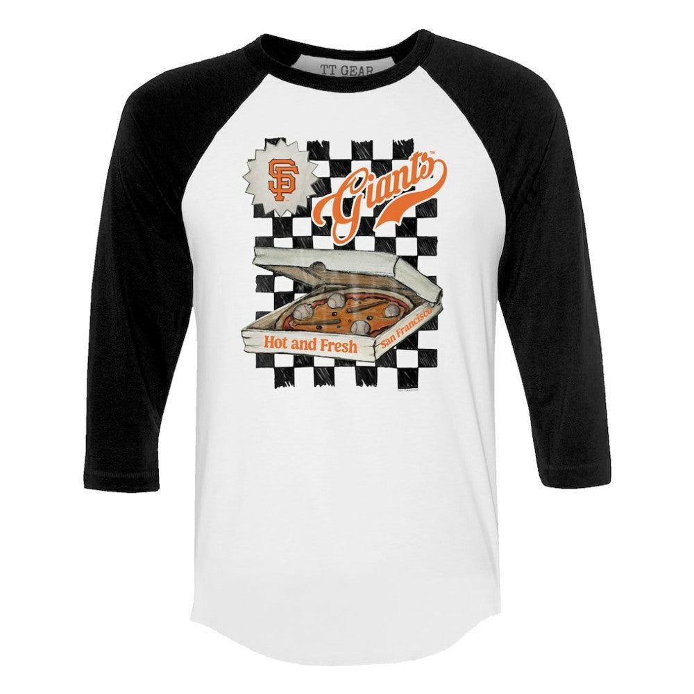 San Francisco Giants Tiny Turnip Women's Pizza 3/4-Sleeve Raglan Baseball T-Shirt - White/Black