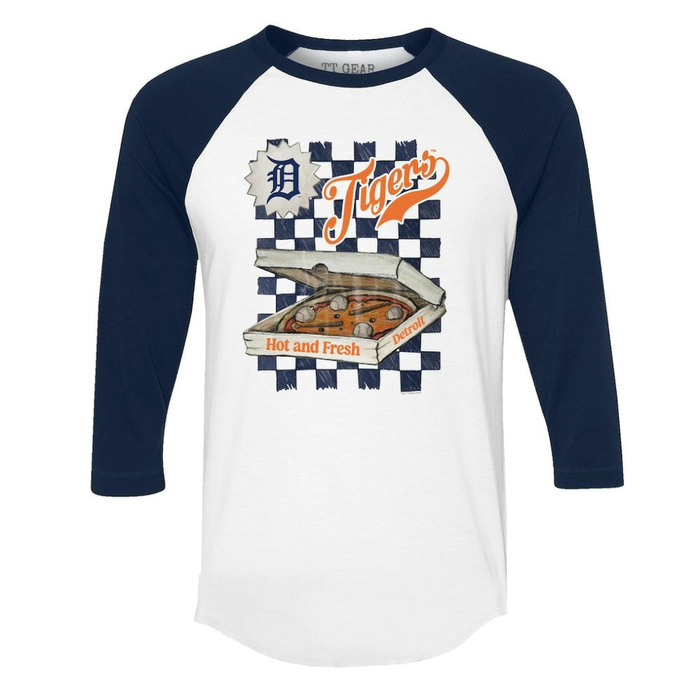 Detroit Tigers Tiny Turnip Women's Pizza 3/4-Sleeve Raglan Baseball T-Shirt - White/Navy