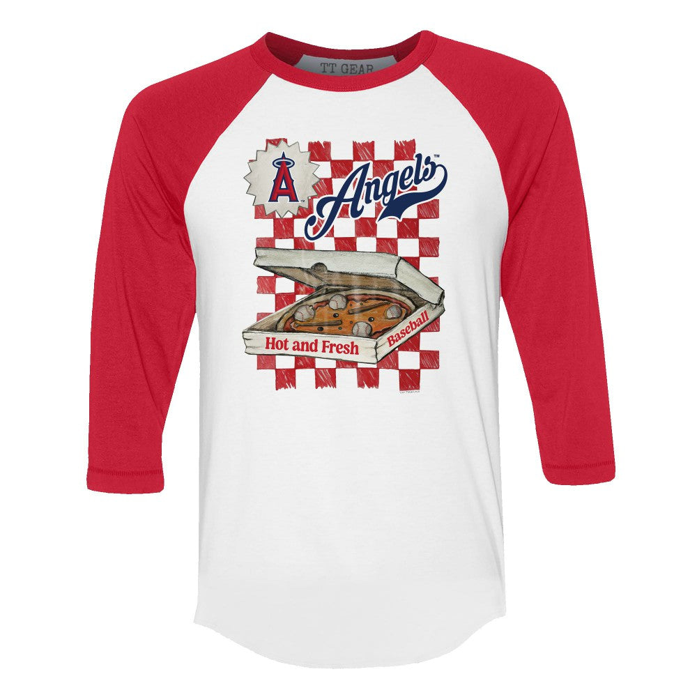 Los Angeles Angels Tiny Turnip Women's Pizza 3/4-Sleeve Raglan Baseball T-Shirt - White/Red
