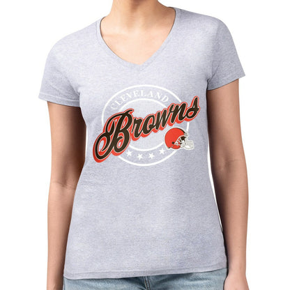 Cleveland Browns G-III 4Her by Carl Banks Women's Super-Slim Fit Lightweight Pinstripe Circle V-Neck T-Shirt - Gray on sale