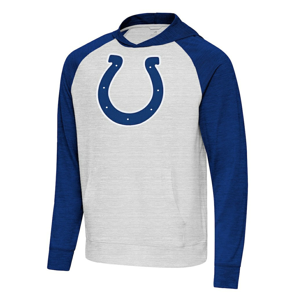 Indianapolis Colts Antigua Urgent Raglan Pullover Hoodie - Heather Gray/Heather Royal online
