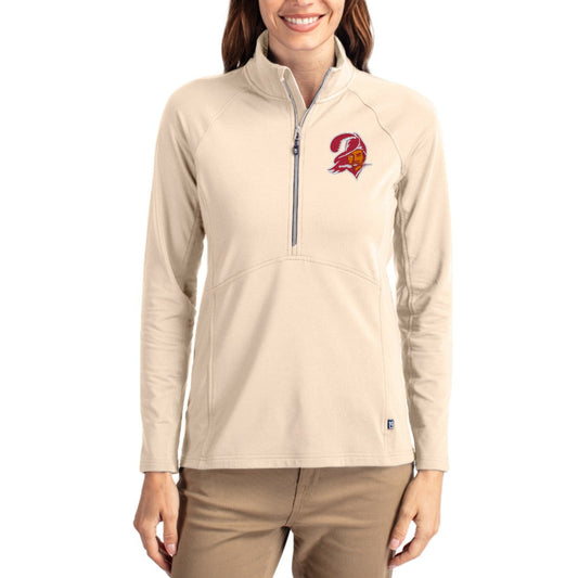 Tampa Bay Buccaneers Cutter & Buck Women's Throwback Adapt Eco Knit Stretch Recycled Raglan Half-Zip Pullover - Tan outlet