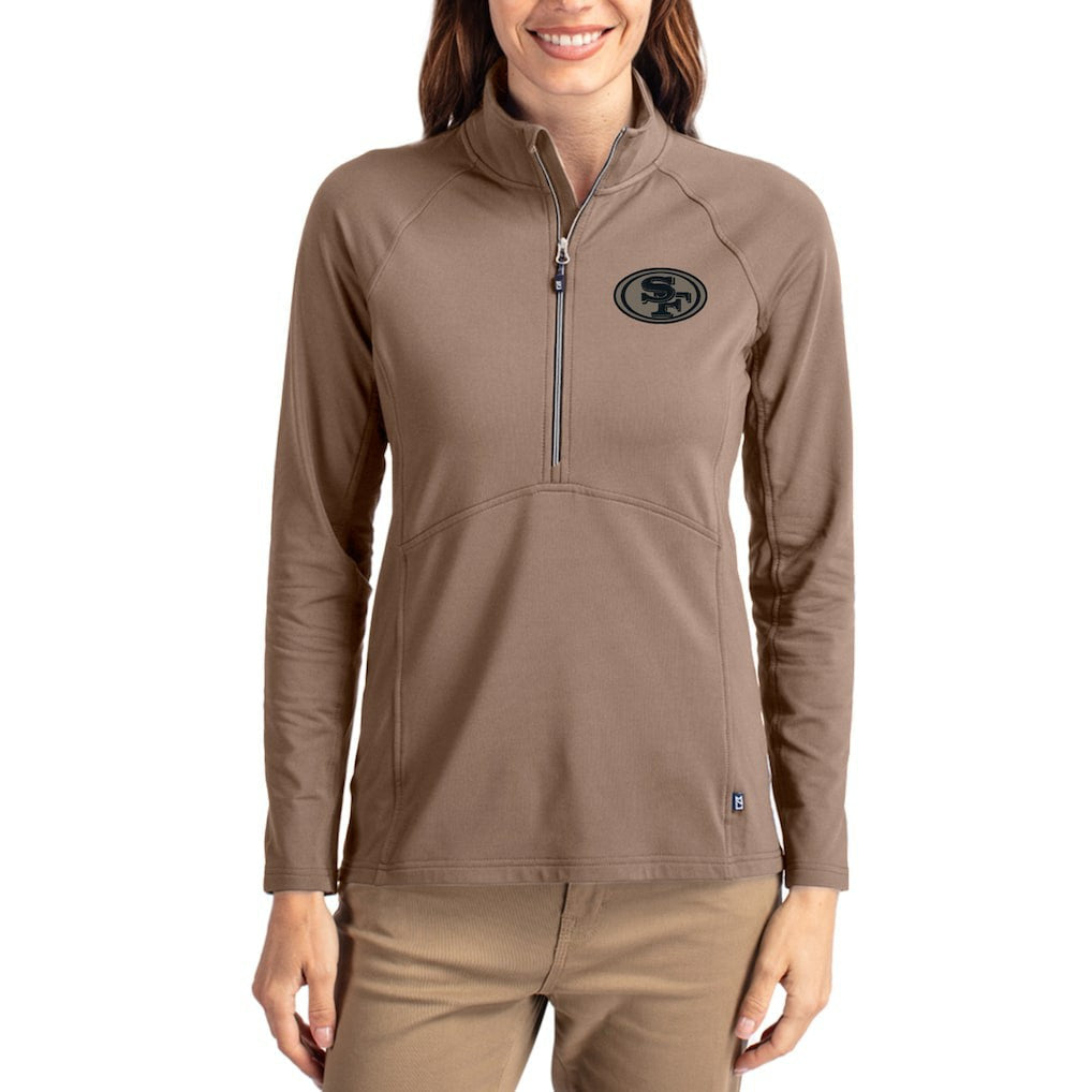 San Francisco 49ers Cutter & Buck Women's Tonal Adapt Eco Knit Stretch Recycled Raglan Half-Zip Pullover - Brown online