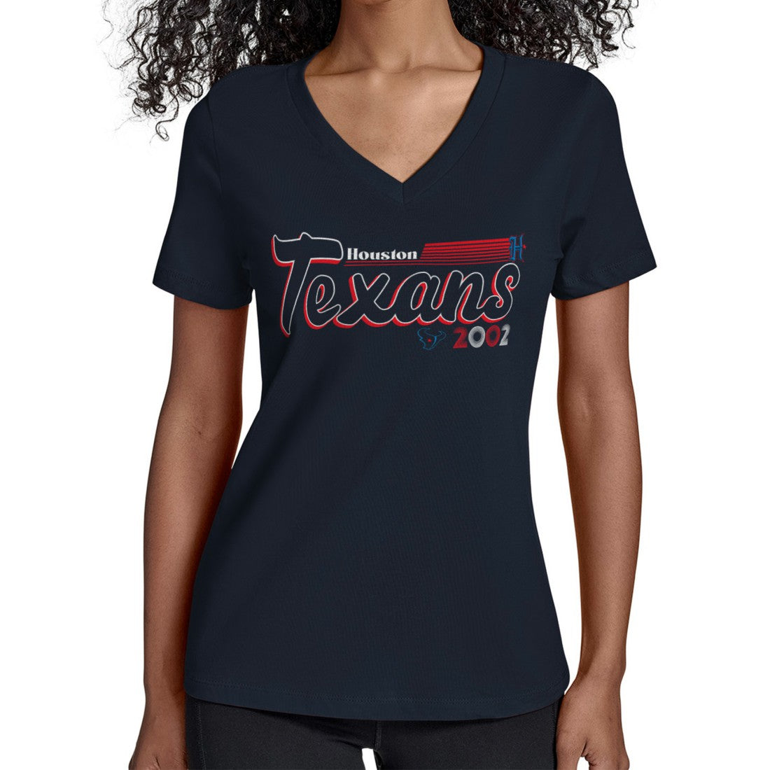 Houston Texans Starter Women's Groovy Script V-Neck T-Shirt - Navy discount