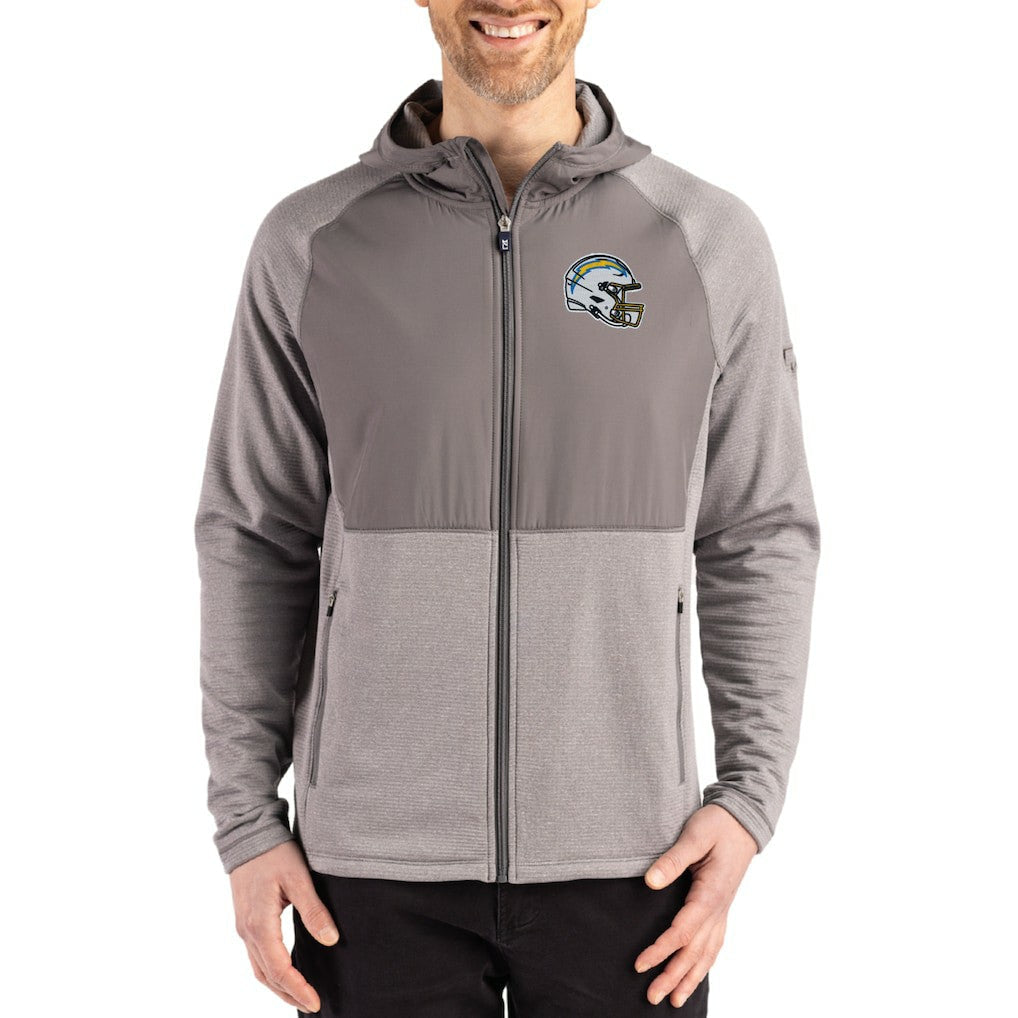 Los Angeles Chargers Cutter & Buck Peshastin Eco Fleece Recycled Raglan Full-Zip Tri-Blend Hybrid Jacket - Heather Gray discount