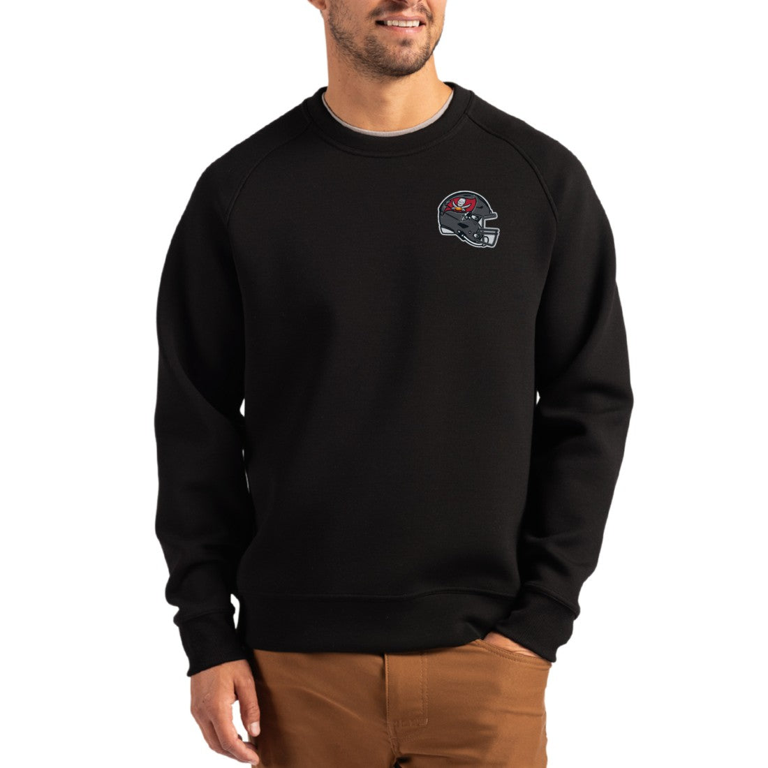 Tampa Bay Buccaneers Cutter & Buck Helmet Roam Recycled Raglan Pullover Sweatshirt - Black online