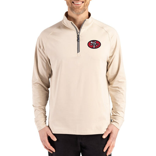 San Francisco 49ers Cutter & Buck Adapt Eco Knit Stretch Recycled Quarter-Zip Pullover - Tan cheap