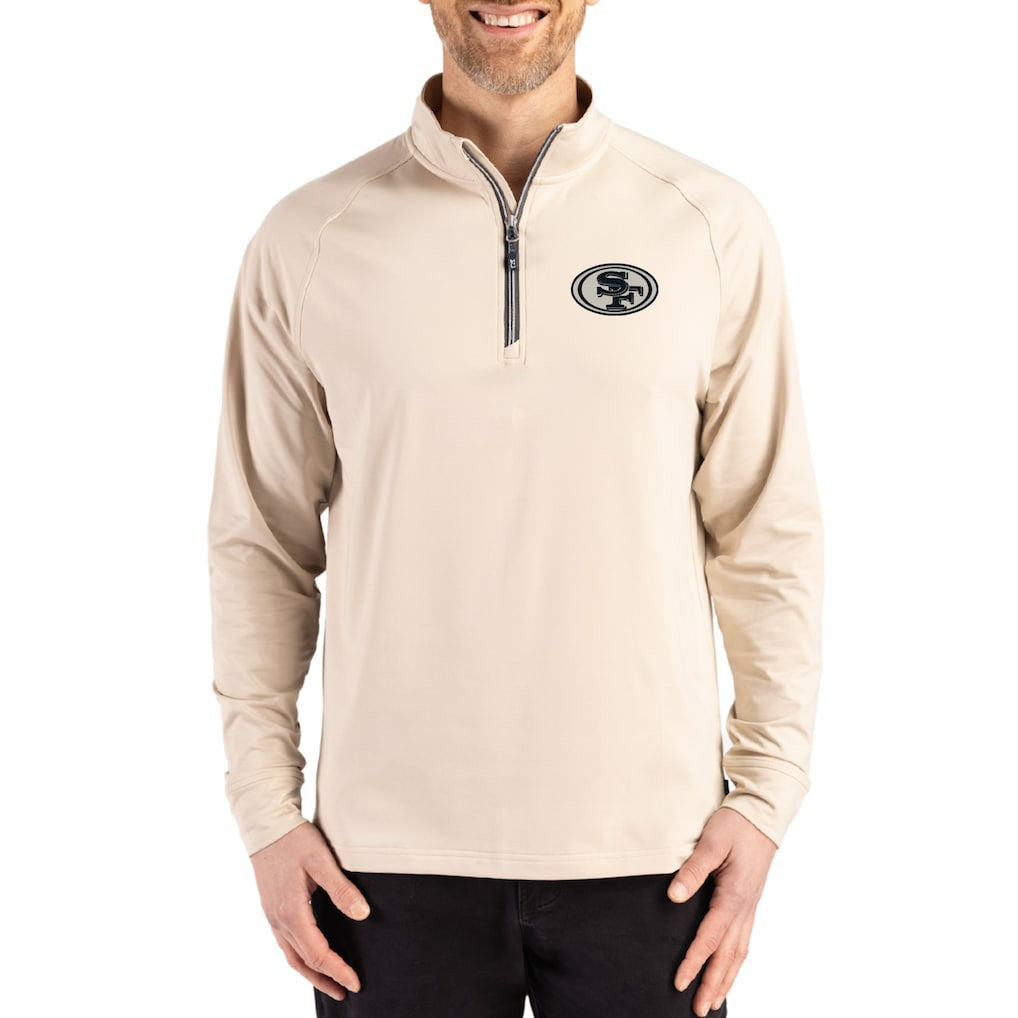 San Francisco 49ers Cutter & Buck Adapt Eco Knit Stretch Recycled Quarter-Zip Pullover - Tan outlet