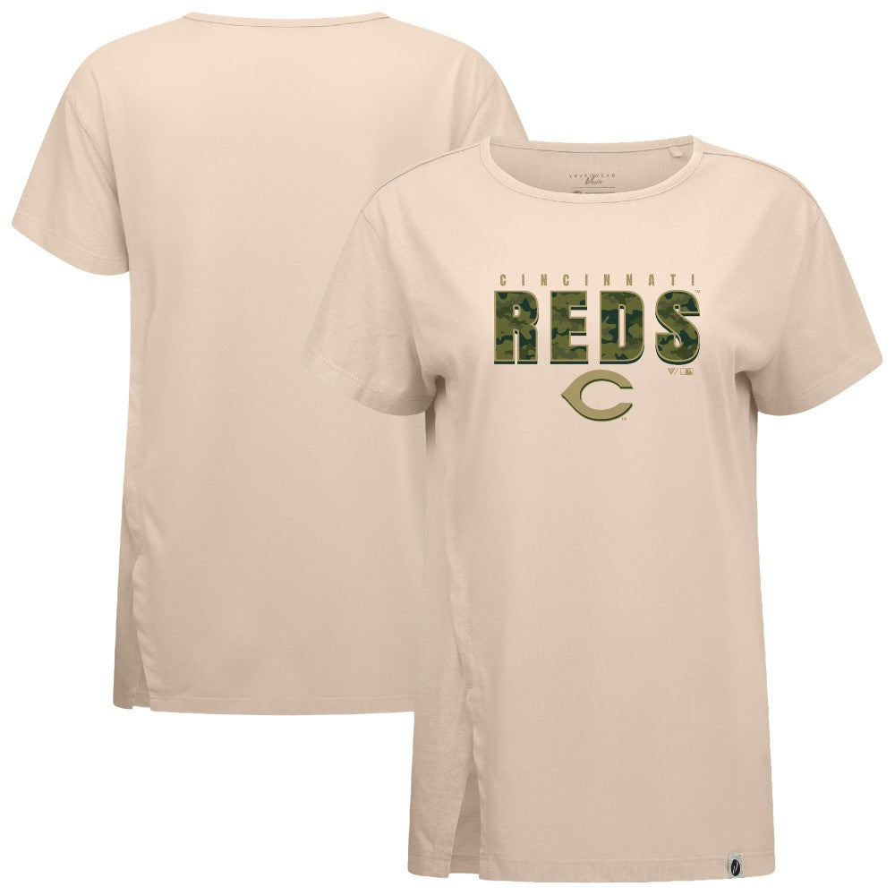 Cincinnati Reds Levelwear Women's Influx Protect W T-Shirt - Khaki