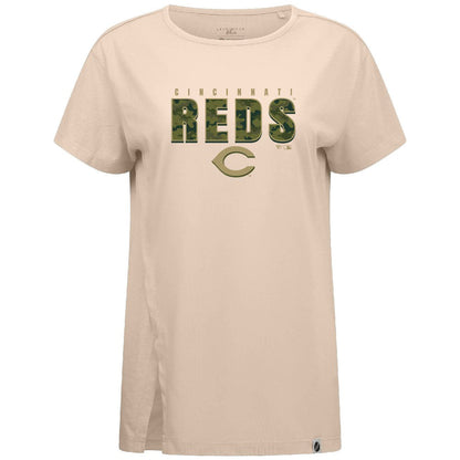 Cincinnati Reds Levelwear Women's Influx Protect W T-Shirt - Khaki