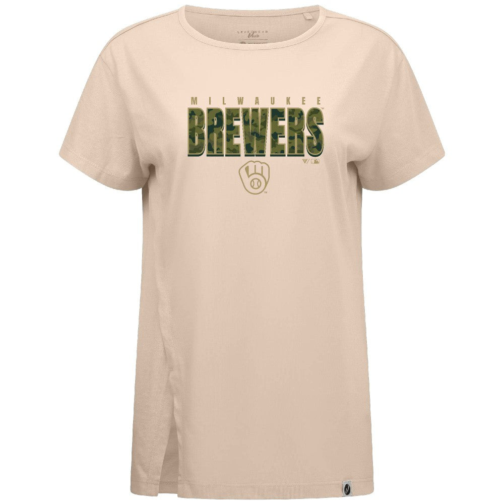 Milwaukee Brewers Levelwear Women's Influx Protect W T-Shirt - Khaki