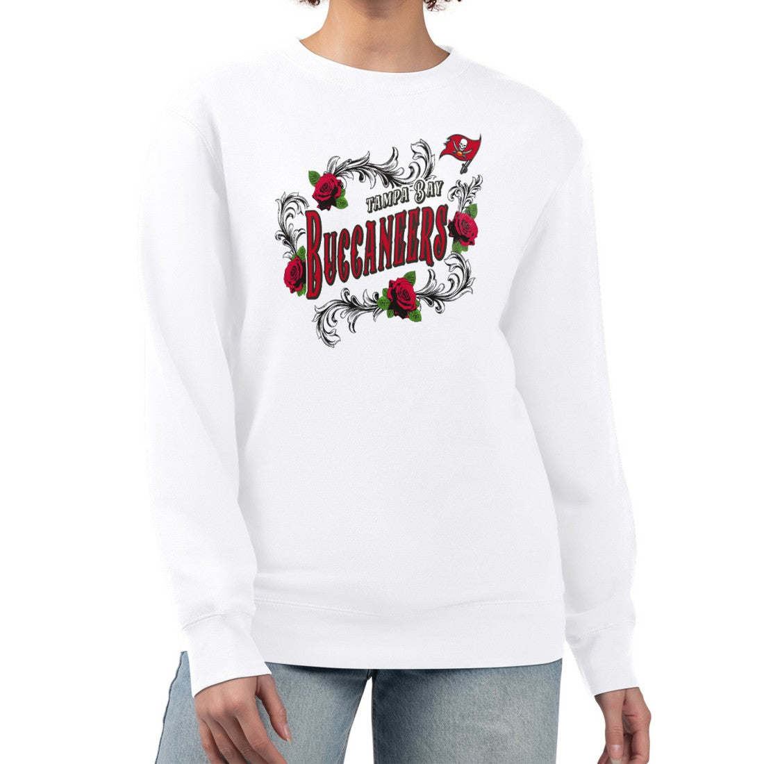 Tampa Bay Buccaneers G-III 4Her by Carl Banks Women's Roses Fleece Tri-Blend Pullover Sweatshirt - White cheap