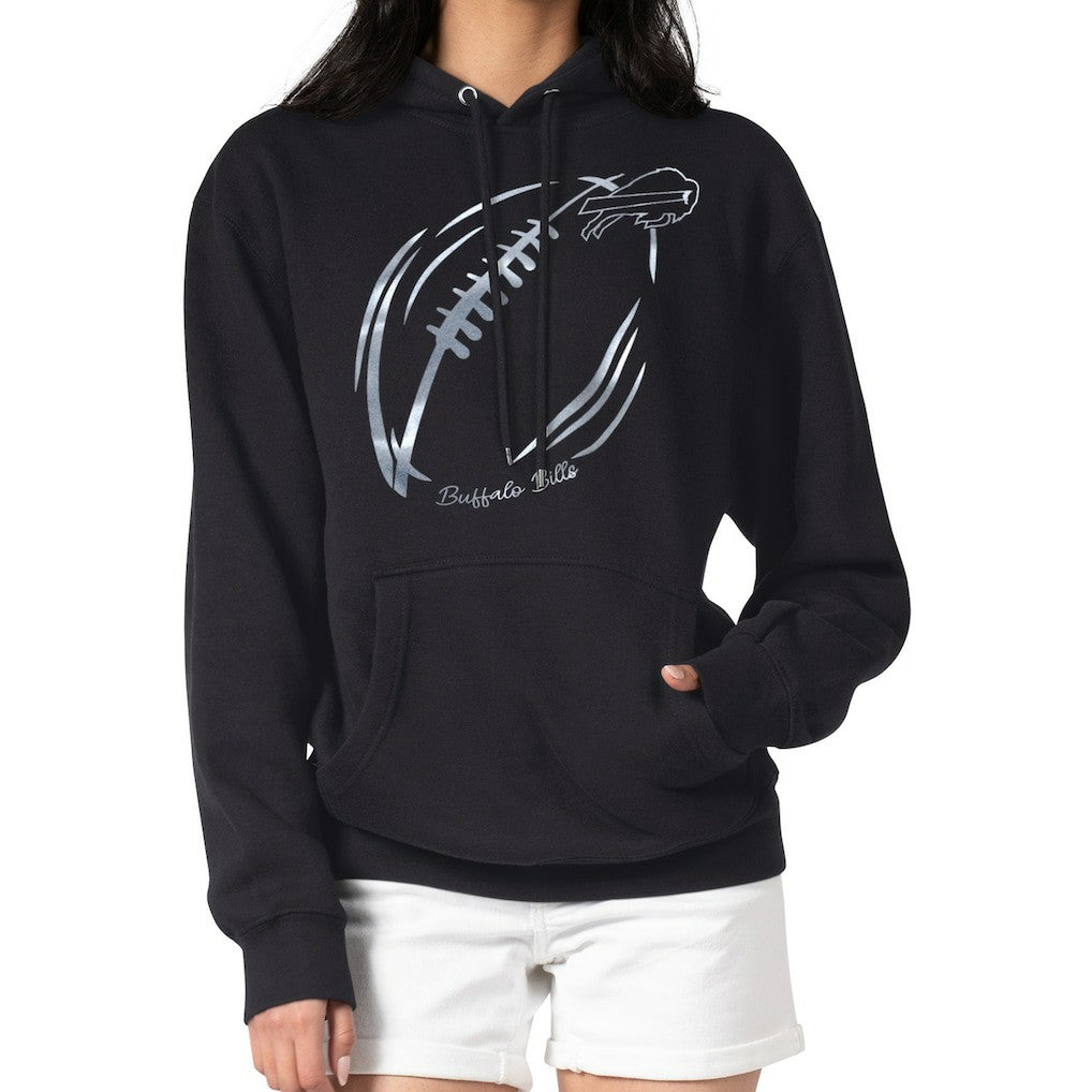 Buffalo Bills G-III 4Her by Carl Banks Women's Metallic Print Football Sketch Fleece Pullover Hoodie - Black discount
