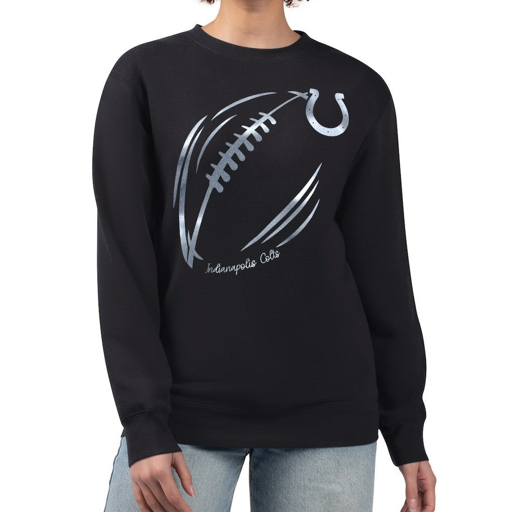 Indianapolis Colts G-III 4Her by Carl Banks Women's Metallic Print Football Sketch Fleece Crewneck Sweatshirt - Black cheap