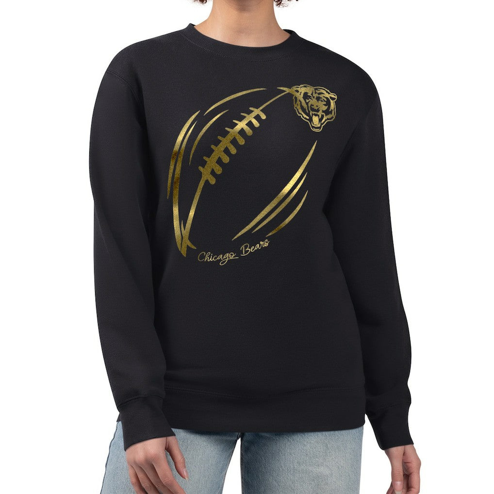 Chicago Bears G-III 4Her by Carl Banks Women's Metallic Print Football Sketch Fleece Crewneck Sweatshirt - Black discount