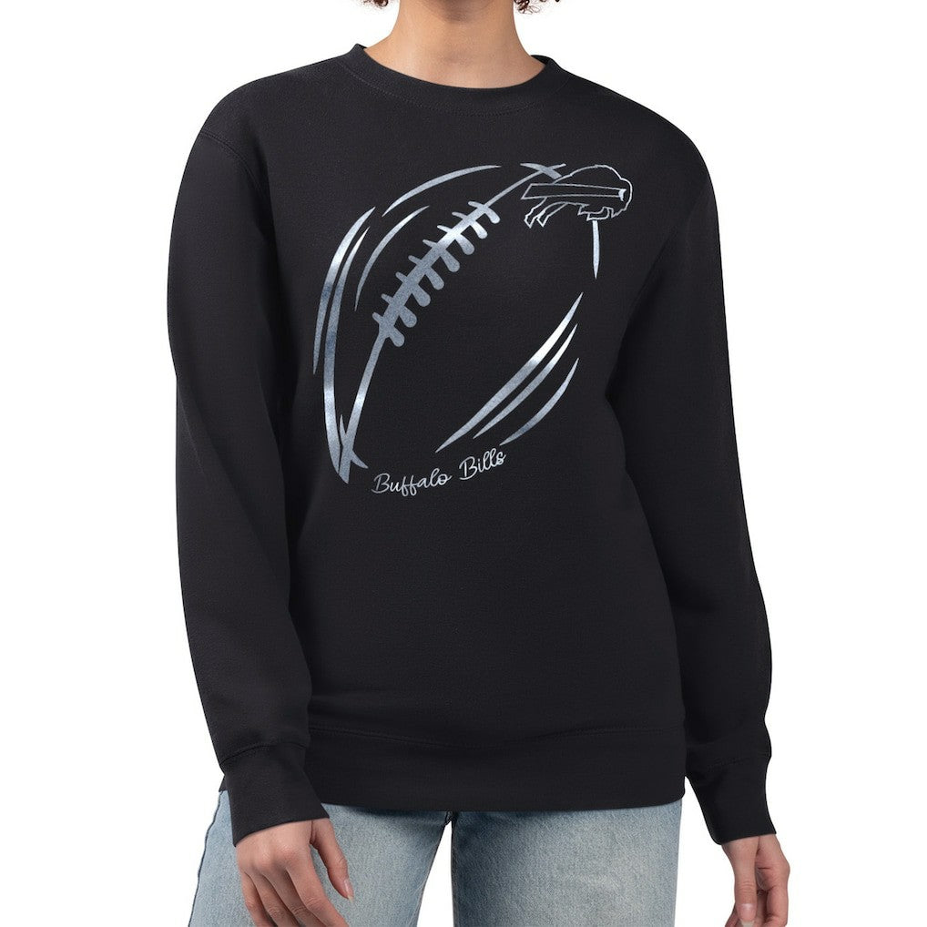 Buffalo Bills G-III 4Her by Carl Banks Women's Metallic Print Football Sketch Fleece Crewneck Sweatshirt - Black on sale