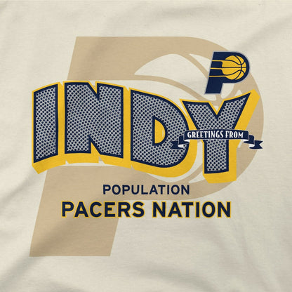 Indiana Pacers Stadium Essentials Unisex Greetings From T-Shirt - Natural discount