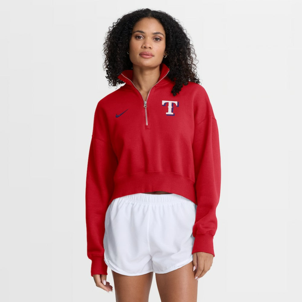 Texas Rangers Women's Primetime Phoenix Fleece Half-Zip Sweatshirt - Red | Nike