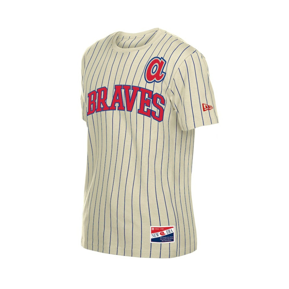Atlanta Braves Throwback Meshback Pinstripe T-Shirt - Cream | New Era