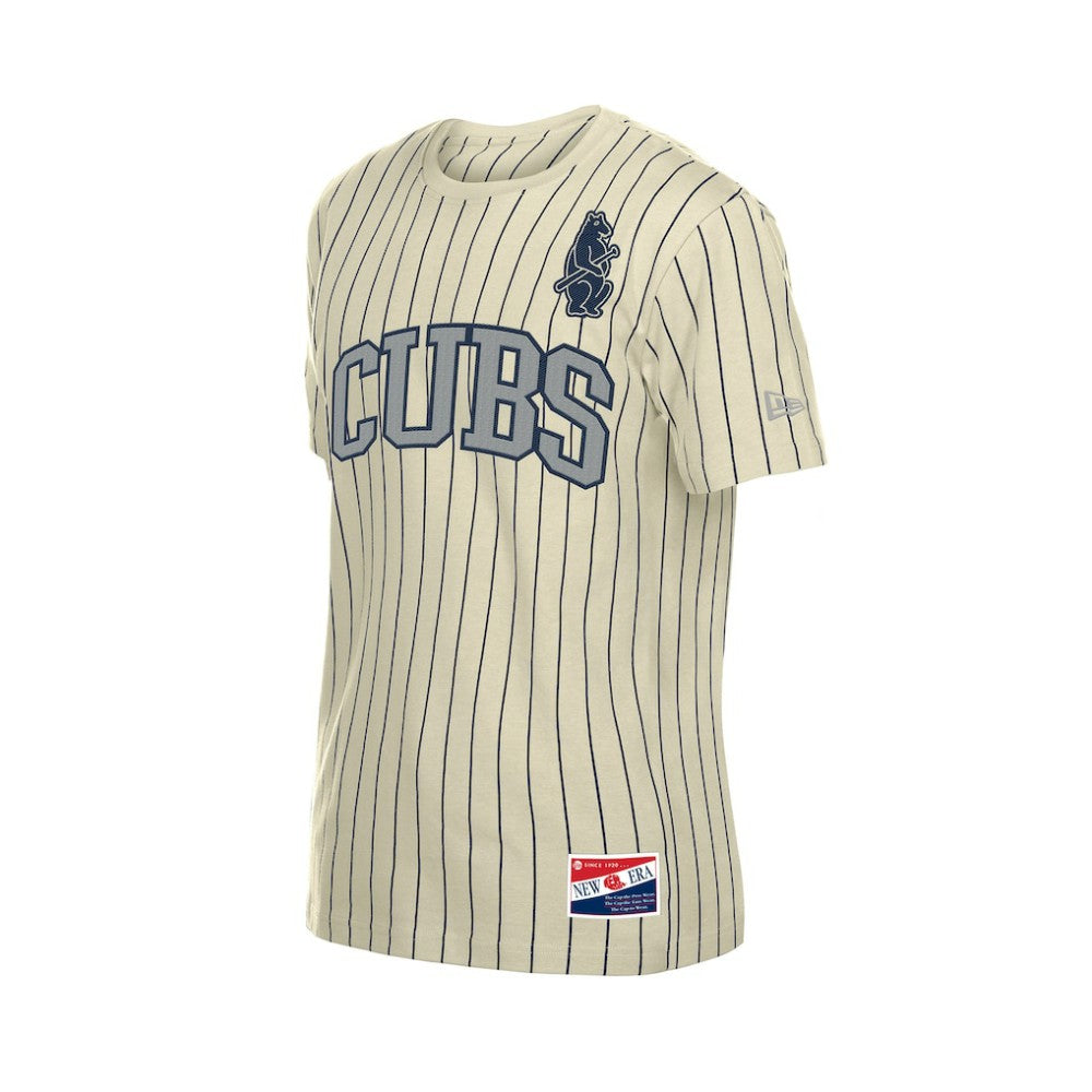 Chicago Cubs Throwback Meshback Pinstripe T-Shirt - Cream | New Era