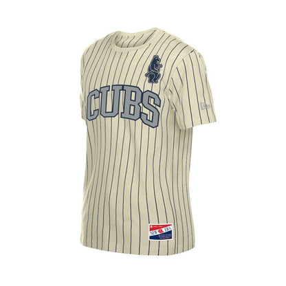 Chicago Cubs Throwback Meshback Pinstripe T-Shirt - Cream | New Era