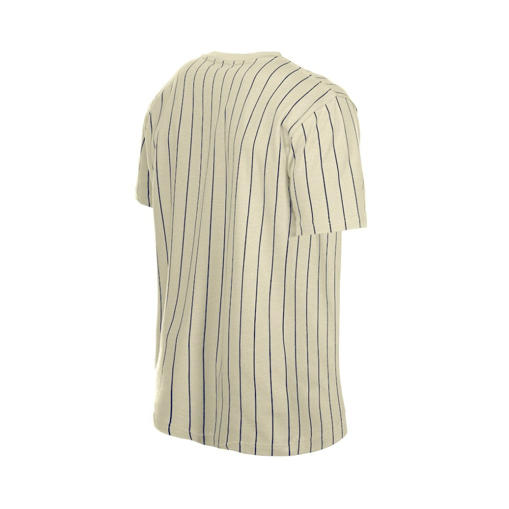 Chicago Cubs Throwback Meshback Pinstripe T-Shirt - Cream | New Era
