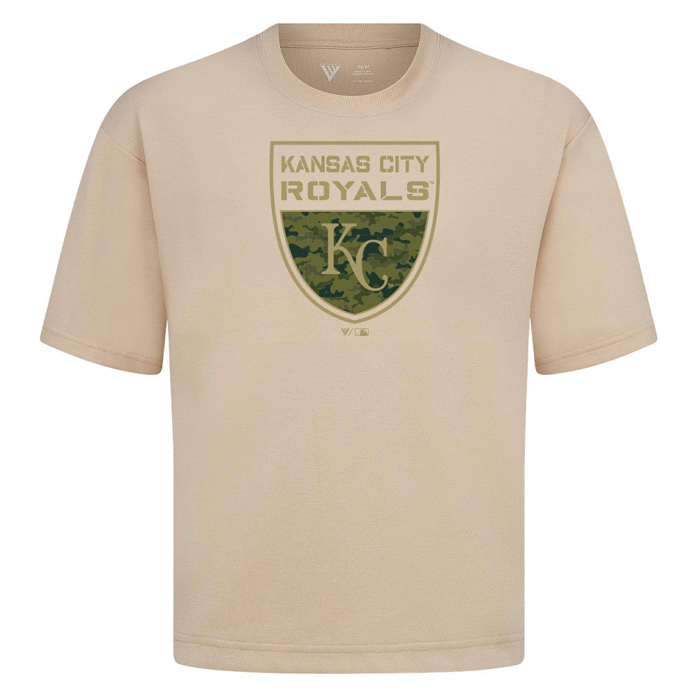 Kansas City Royals Levelwear Oversized Luxe Signature Knit Buckler T-Shirt - Khaki