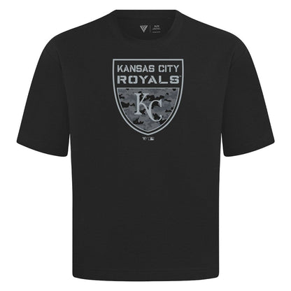 Kansas City Royals Levelwear Oversized Luxe Signature Knit Buckler T-Shirt - Black