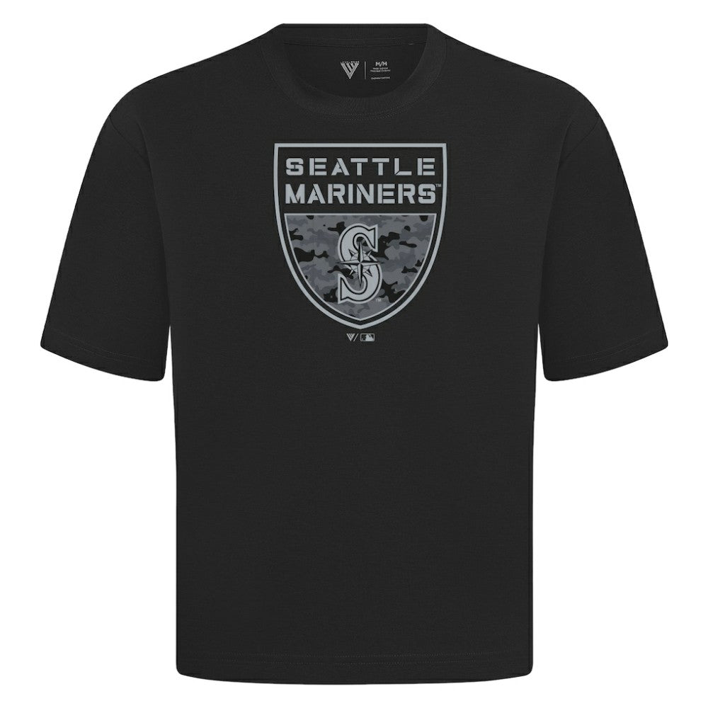 Seattle Mariners Levelwear Oversized Luxe Signature Knit Buckler T-Shirt - Black